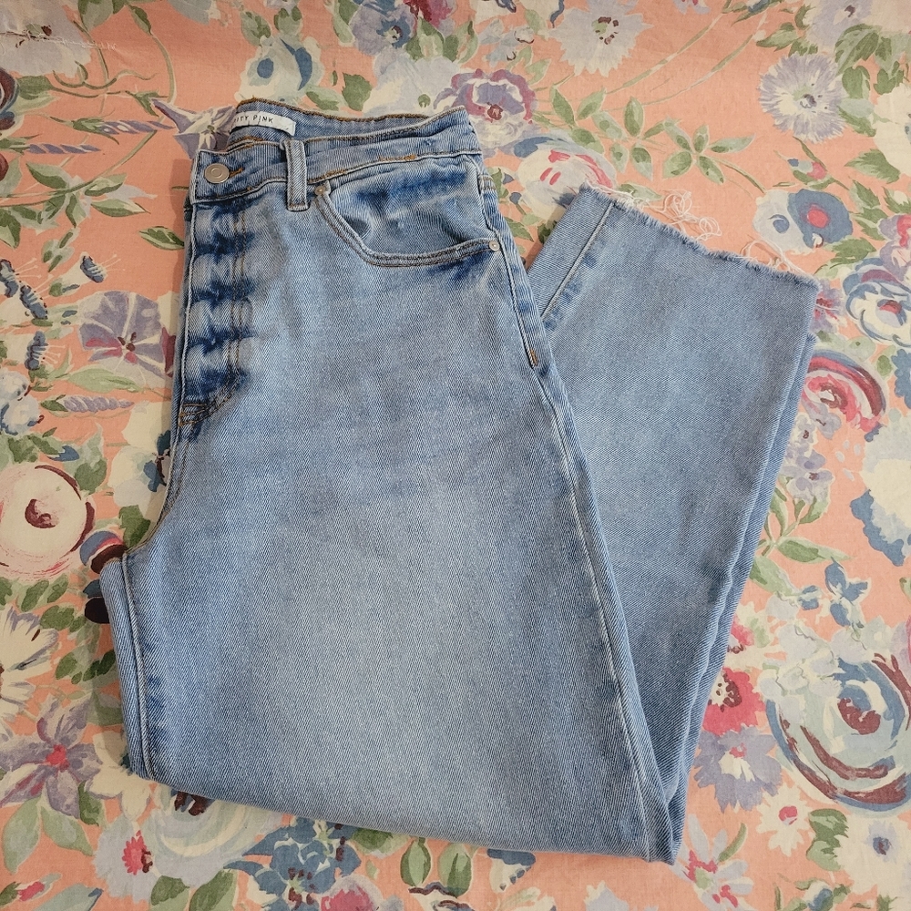 Celebrity Pink Mom Jeans waist 29 light wash distressed cut of hem